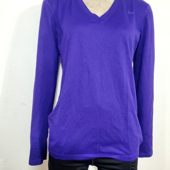 Nike Women's Purple Long Sleeve V-Neck Tee - Picture 2 of 8